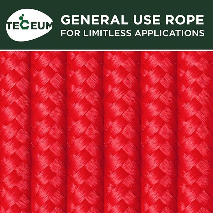 TECEUM Rope – 90 Feet x 1/4 Inch – Red – Strong All-Purpose Utility Rope – - Image 9