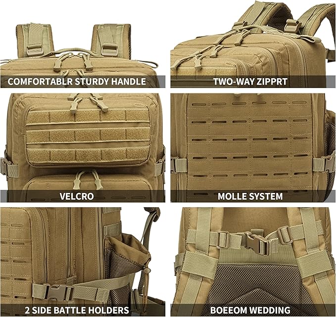 Military Tactical Backpack 45L/25L 3 Day Assault Pack Molle Daypack Hiking - Image 4