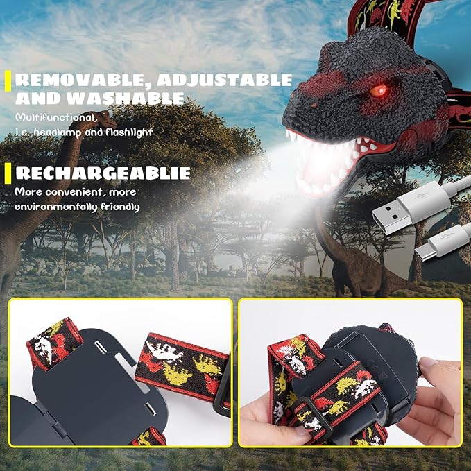 Dysaim Kids Headlamp, Dinosaur Headlamp - Image 8