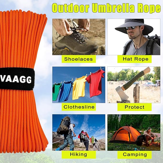 VVAAGG 1000 Orange Paracord 200FT Utility Parachute Cord 4mm Nylon String12 - Image 5