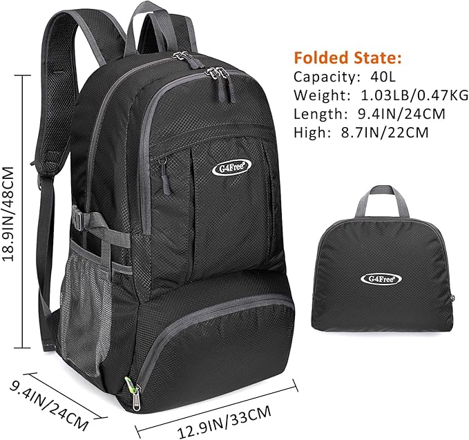 G4Free 40L Lightweight Packable Hiking Backpack, Waterproof Travel Daypack - Image 4