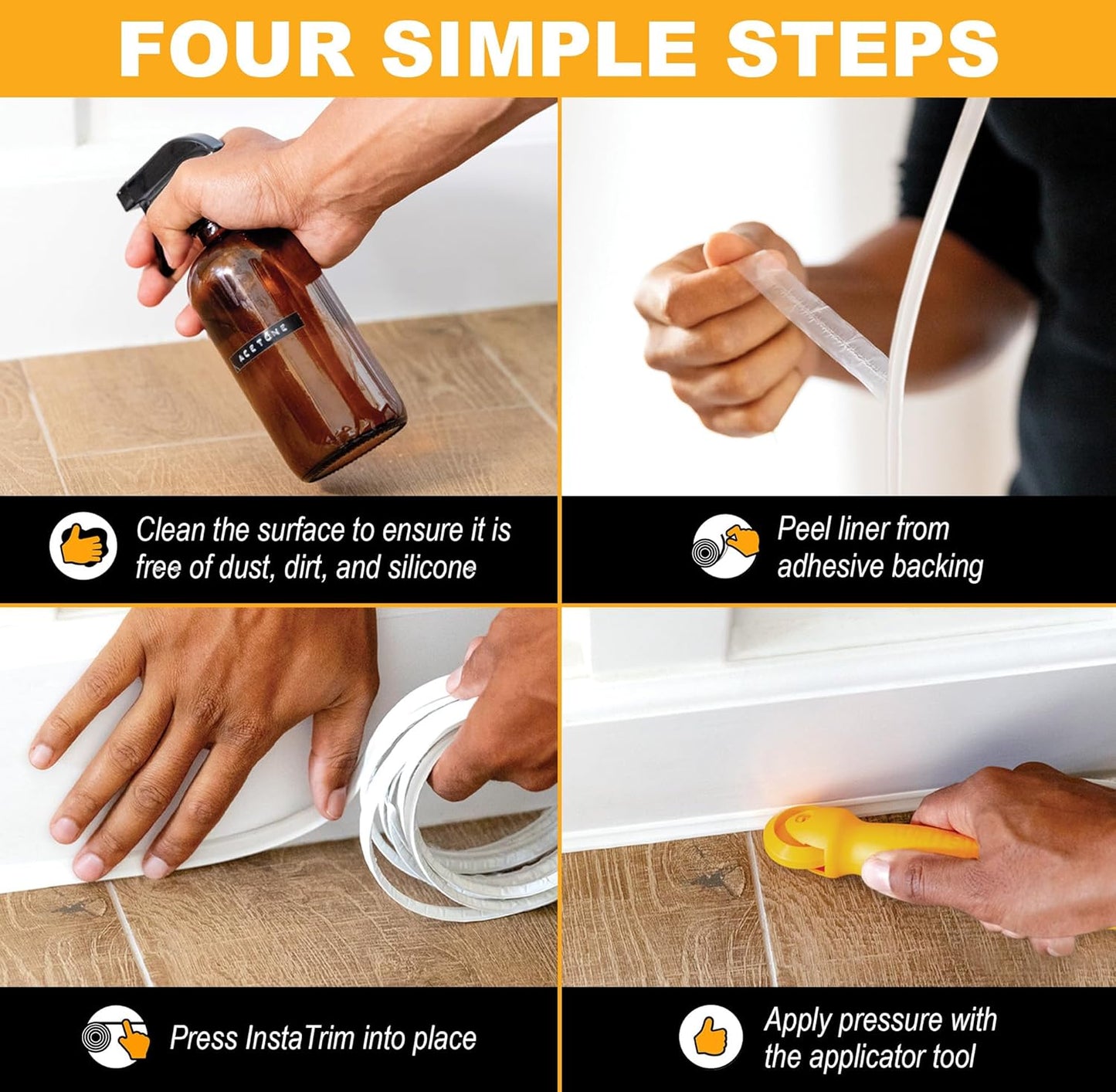 InstaTrim Black New & Improved Caulk Trim, 1/2" by 10', 2-Pack, Flexible, Waterproof for Bathroom, Floors, and Walls | Easy Installation | No Mess, Stain Resistant | Mold Resistant Finish