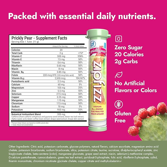 Zipfizz Daily Energy Drink Powder, Prickly Pear, 20 Pack | 3-in-1 Sustained - Image 2