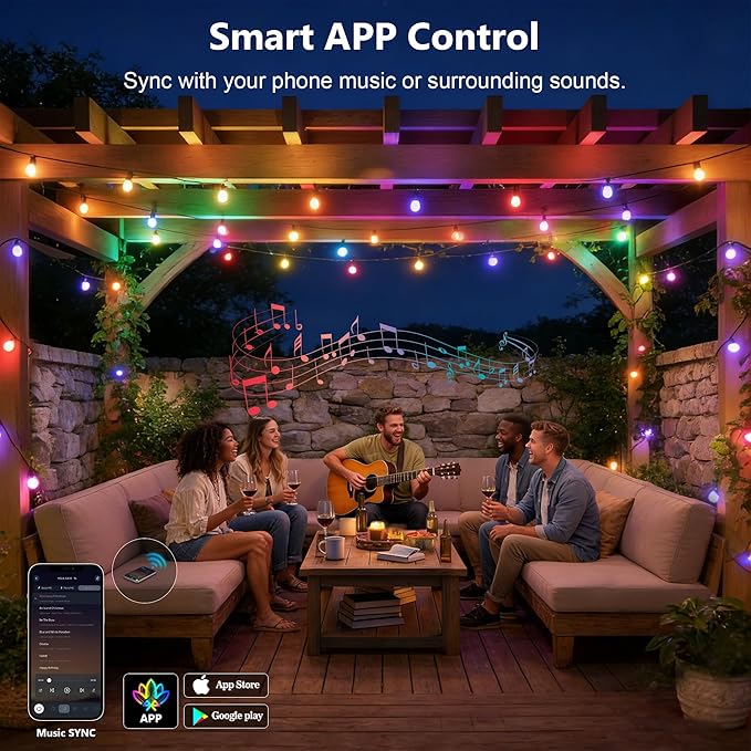 Beizelte Outdoor String Lights, 200FT RGB+IC Outside Light Dimmable - Image 6
