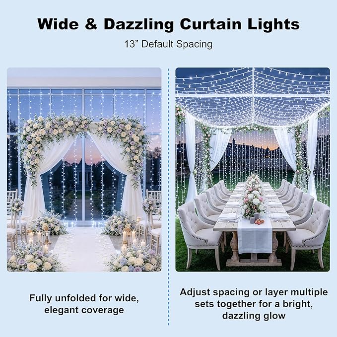 JMEXSUSS 9.5x29.5ft Curtain Lights Indoor Outdoor Decor - Image 4