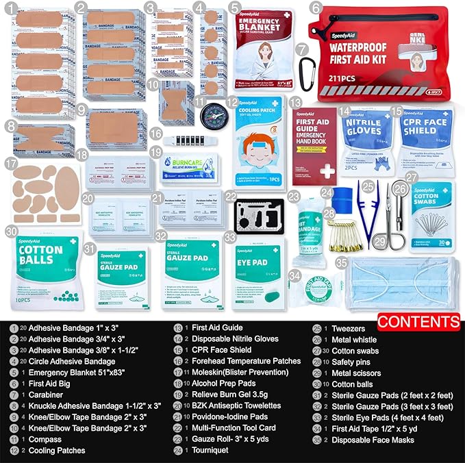 211 PCS Waterproof First Aid Kit, IPX7 Rated Dry Bag - Image 5