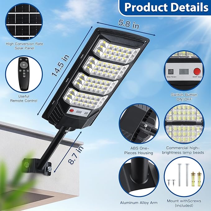 Yusist 6 Pack Solar Street Lights Outdoor Waterproof, 6500K LED Motion Sensor - Image 5