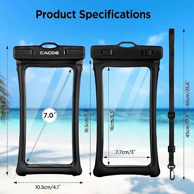 CACOE Floating Universal Waterproof Phone case 2 Pcs-Up to 7.0", Phone Pouch - Image 7