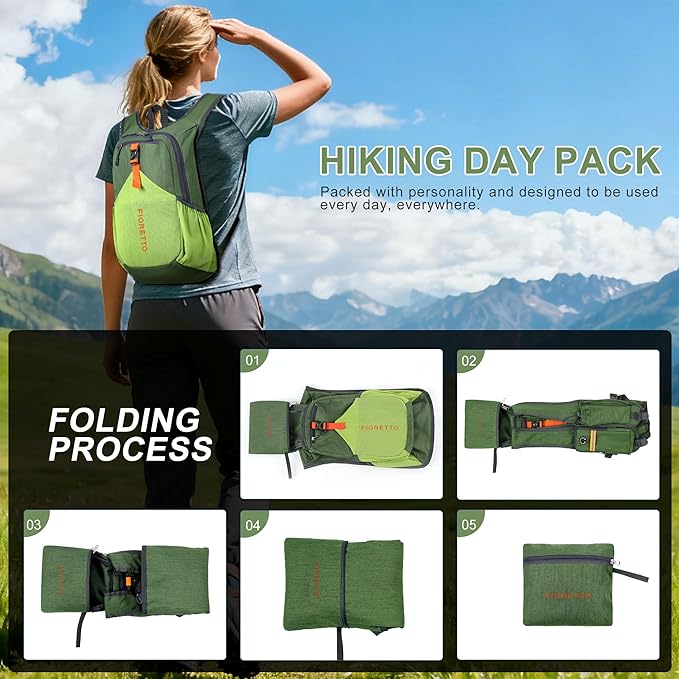 FIORETTO 15L Hiking Backpack for Women Men Mini Packable Backpack Lightweight - Image 9