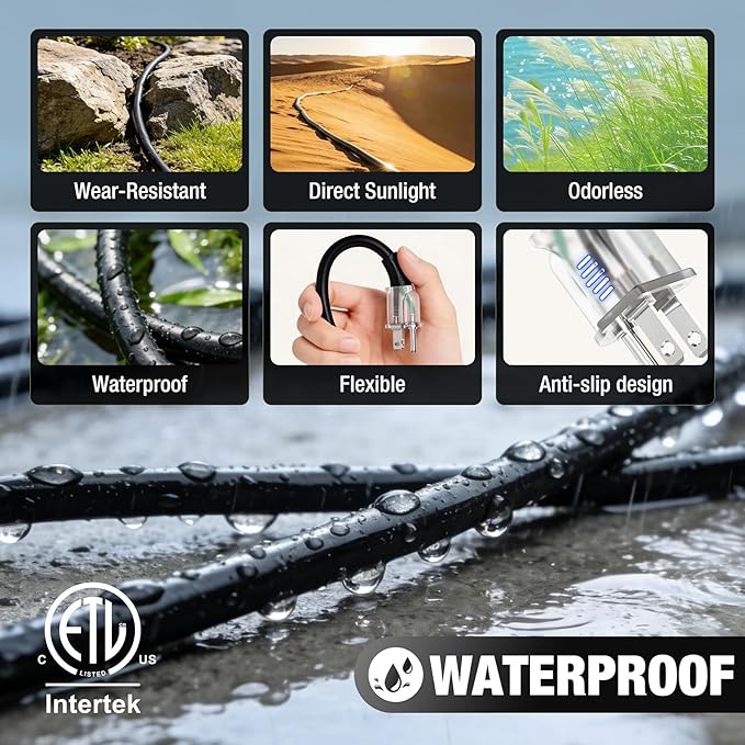 15 FT Outdoor Extension Cord Waterproof, 16/3 Gauge Heavy Duty 3 Prong Power - Image 5