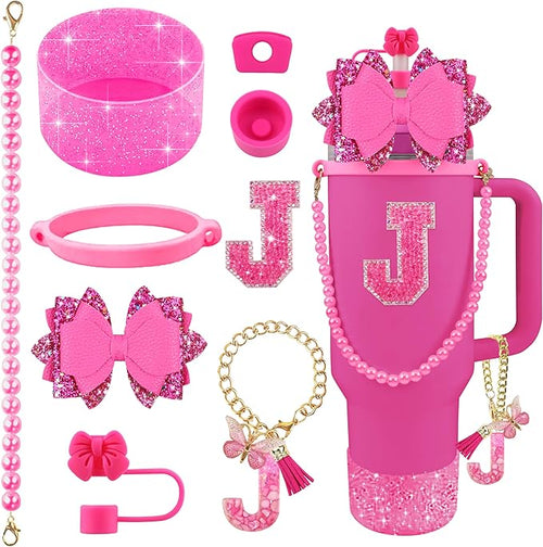 9PCS Hot Pink for Stanley Cup Accessories Set Bling Initials Bow Charms for by Unknown