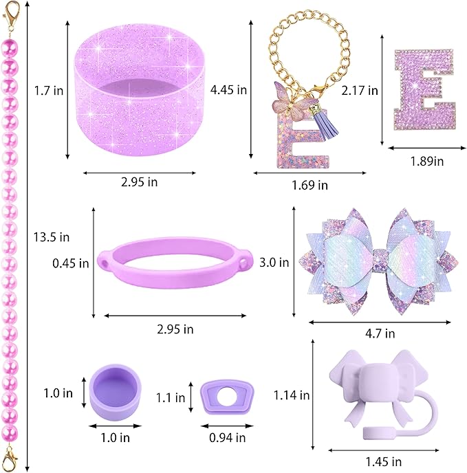 9PCS Purple for Stanley Cup Accessories Set Bling Initials Bow Charms for - Image 3