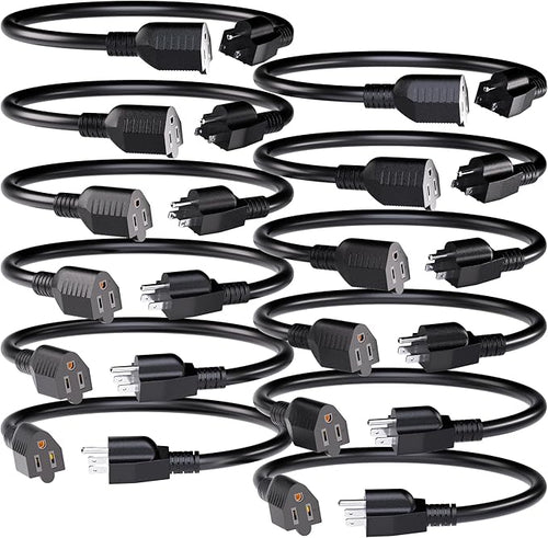12 Pack Short Extension Cord 1 Foot Black, 16/3 Gauge Indoor Power Extension by POWGRN