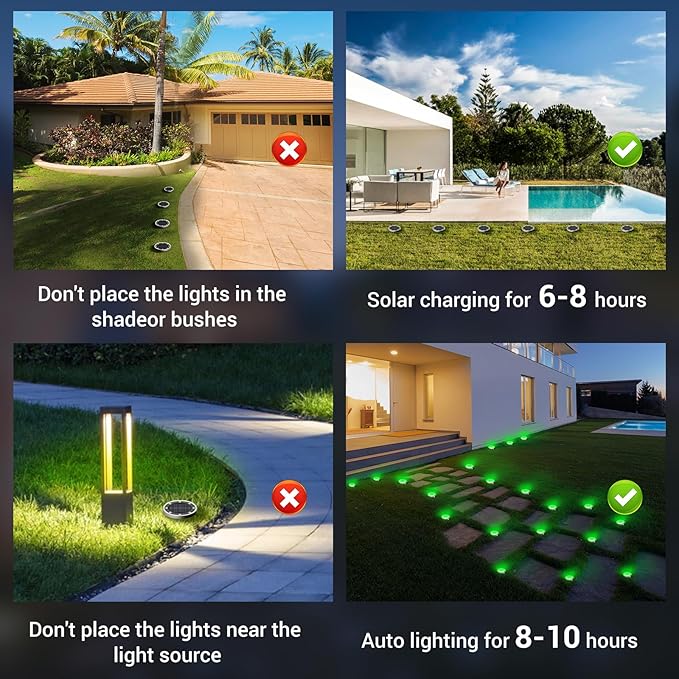Peasur Mini Solar Ground Lights Outdoor, 4 Pack Flat Solar Powered Disc Lights - Image 7