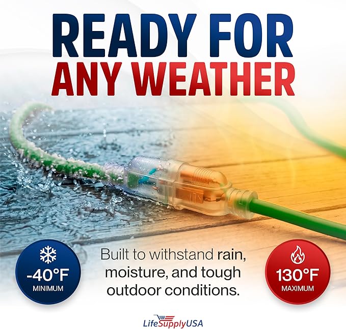 50ft Outdoor/Indoor Extension Cord 10/3 Gauge Ultra Heavy Duty 3 Prong SJTW - Image 5
