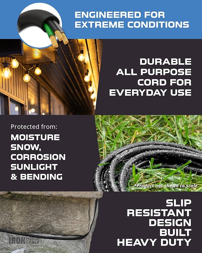 Iron Forge Cable 3 Outlet Outdoor Extension Cord 10 ft, 16/3 SJTW Black - Image 4