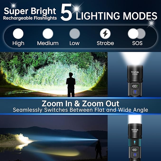 TrixHub Rechargeable Flashlights 3 Pack, Super Bright High Lumens Flash Light - Image 2