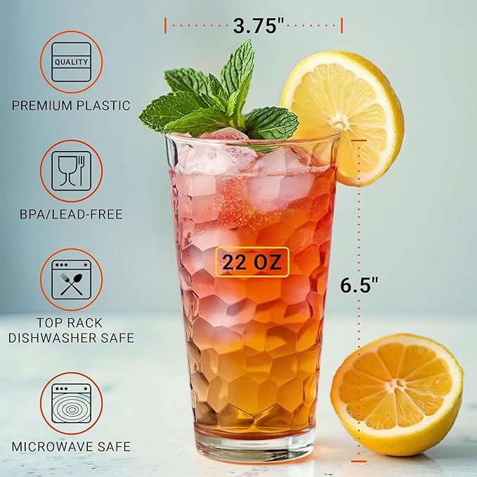 Bravario Hammered Plastic Drinking High Tumbler, Dishwasher-Safe Premium - Image 3