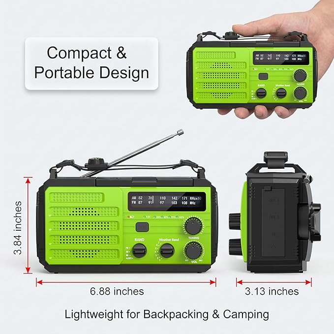 Emergency Weather Radio, 22200mWh Hand Crank Emergency Radio - Image 8