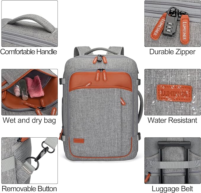 Lumesner Carry on Travel Backpacks, Extra Large 40L Flight Approved Bag - Image 6