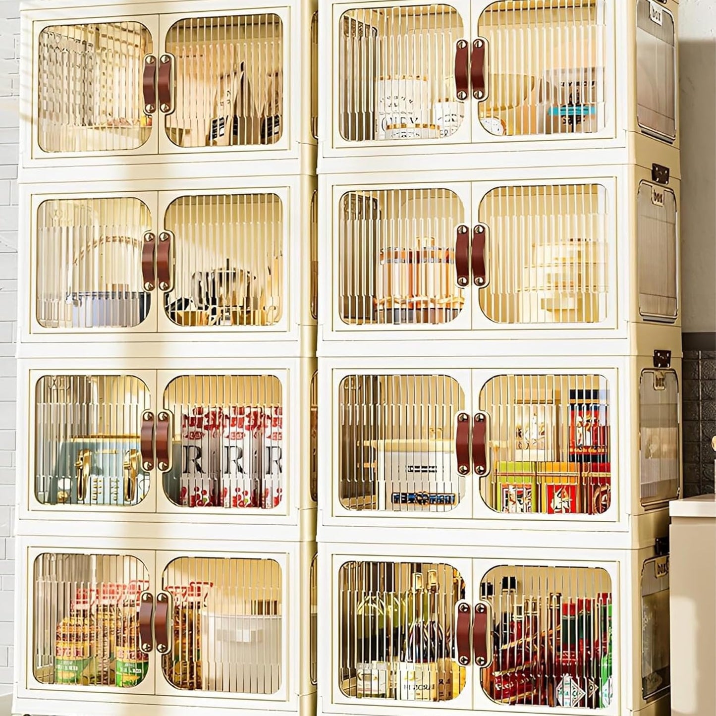 Multi-Purpose Stackable Plastic Storage Bins with Wheels & Lids - Space-Saving Foldable & Collapsible Organizers for Home, Pantry, Office, Dorm, Craft Room & Closet (4 Layers)