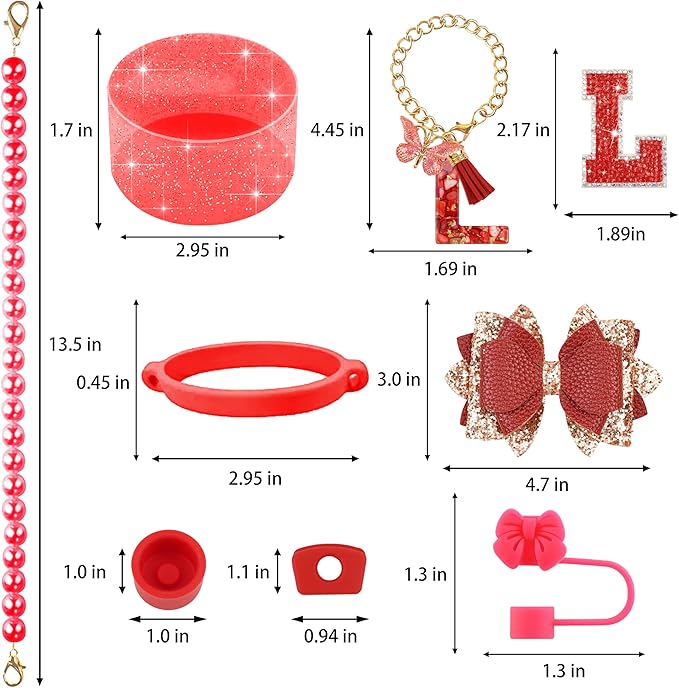 9PCS Red for Stanley Cup Accessories Set Bling Initials Bow Charms for Stanley - Image 3