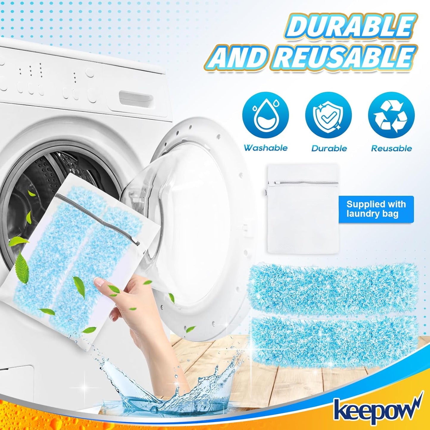 KEEPOW 10" Microfiber Window Scrubber Refill Replacement Compatible with MR.SIGA Professional Window Cleaning, Reusable Squeegee Cloth Sleeve (4 Pack)