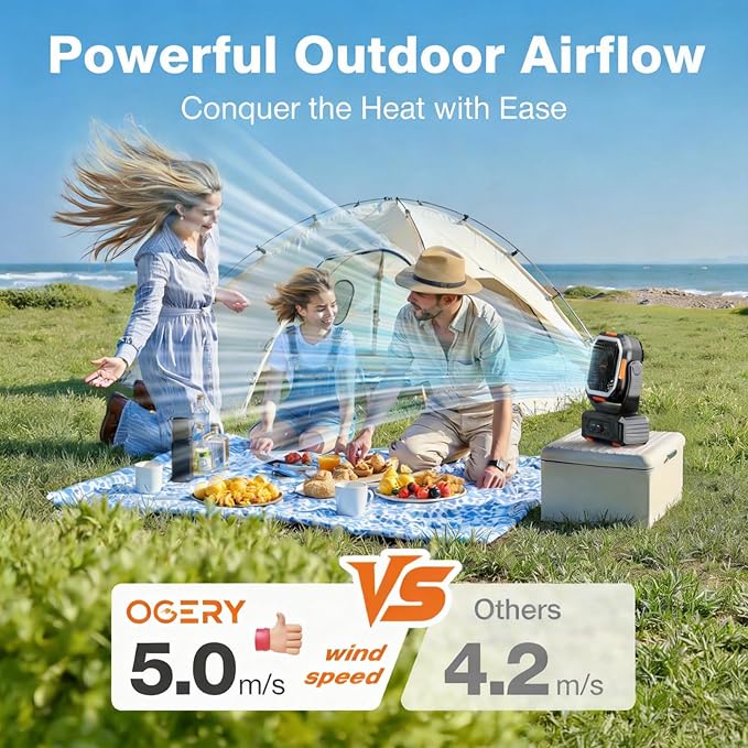 OGERY Camping Fan, Portable Fan Rechargeable - Image 2