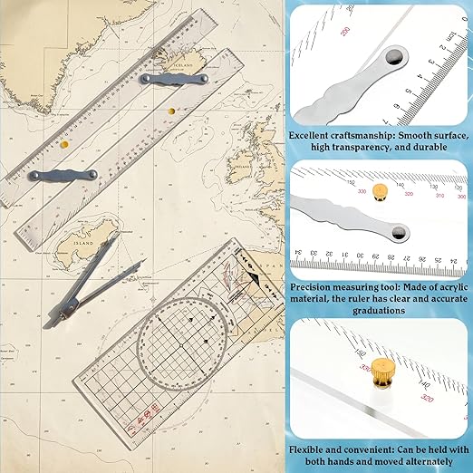 3 Pcs Basic Navigation Set, Include 16 Inch Parallel Ruler - Image 4