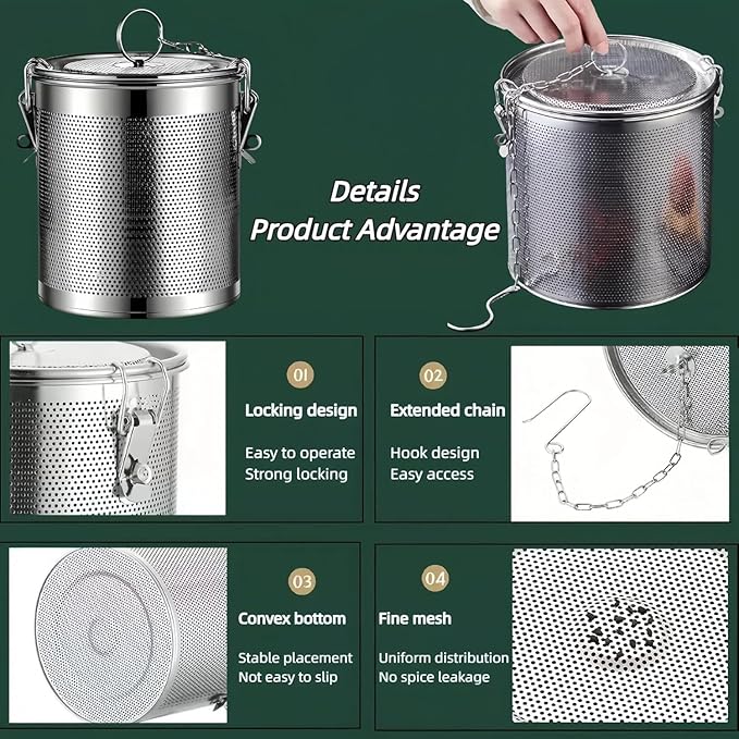 Stainless steel cylindrical seasoning filter, Mesh Design Tea Ball Strainer - Image 2