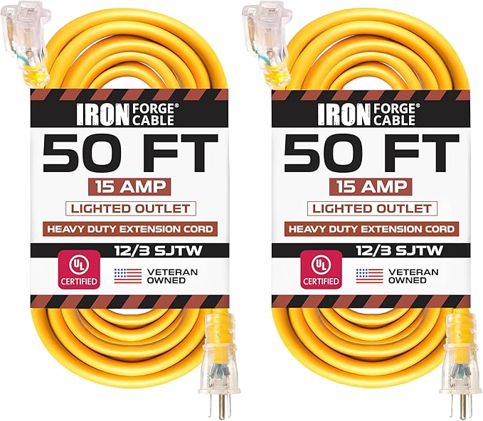 IRON FORGE CABLE 2 Pack of 50 Ft Outdoor Extension Cords by IronForgeCable