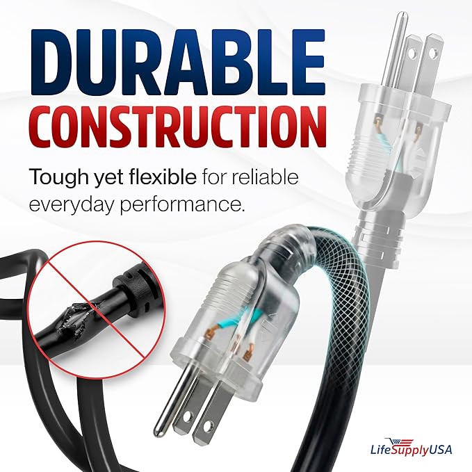 25ft Outdoor/Indoor Extension Cord 14/3 Gauge Heavy Duty 3 Prong SJTW, - Image 3