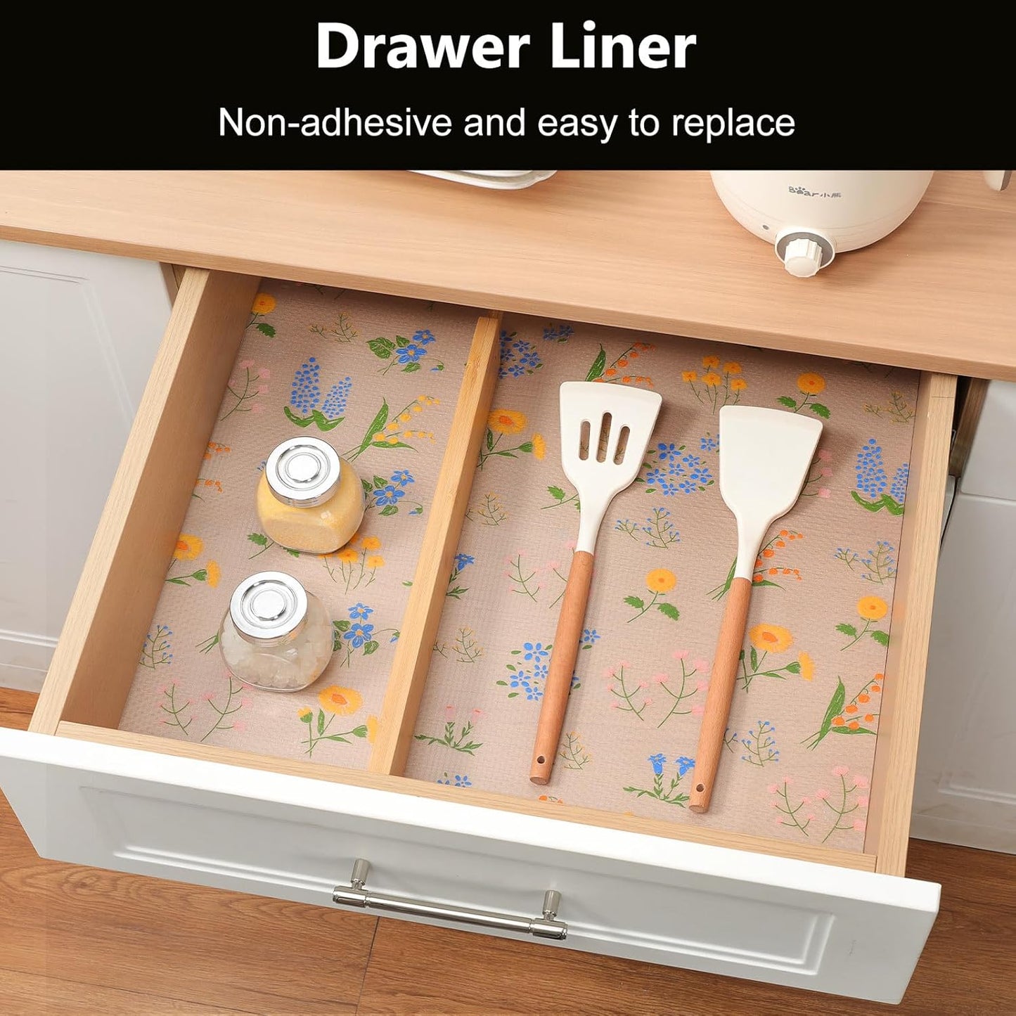 INNOLITES Non-Slip Shelf Liner – Cabinet & Drawer Liner Non-Adhesive – Waterproof Oil-Proof – Durable EVA with Floral for Kitchen Cabinets Refrigerator – BPA-Free, Easy to Cut 11.8" x 236"