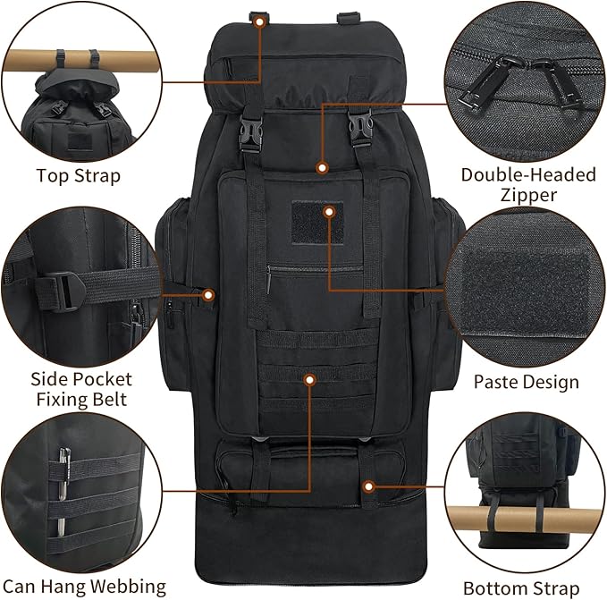 Hiking Backpack, 100L Large Camping Backpack, Expandable Waterproof MOLLE - Image 3