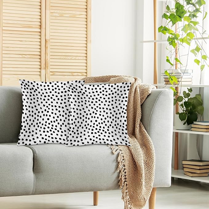 Swono Polka Dots Decorative Throw Pillow Covers Pack of 2, Abstract Messy Black - Image 2