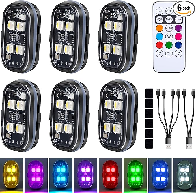 Upgraded 4LEDs 6PCS Wireless LED Strobe Lights by Aukmak
