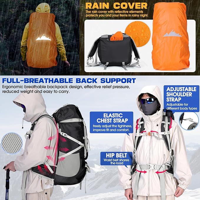 IGOLUMON 60L Hiking Backpack Waterproof Camping Backpack - Image 4