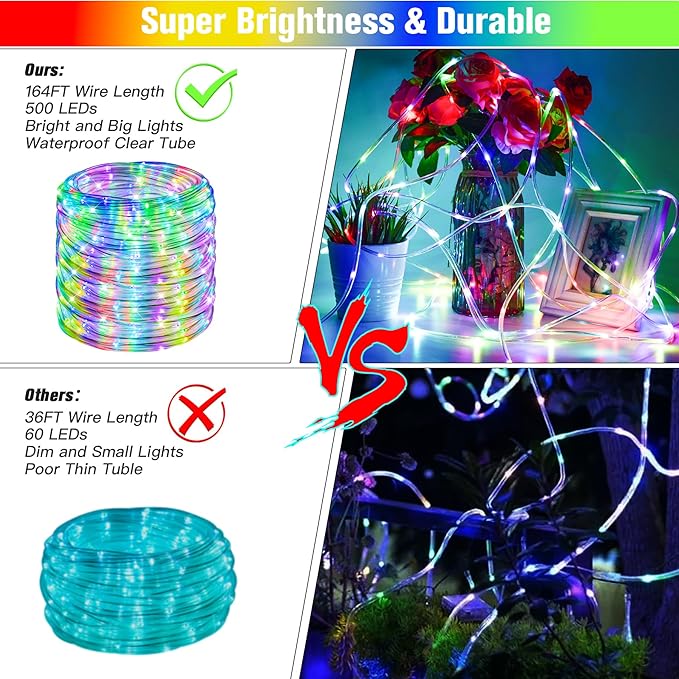 Nazuwke 164Ft Rope Lights Outdoor, 500 LEDs 18 Colors Changing String Lights - Image 6