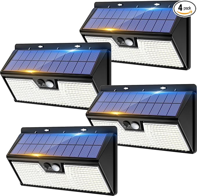 4 Pack Solar Lights Outdoor Motion Sensor, 318 LED Waterproof Fence Light by Vighep