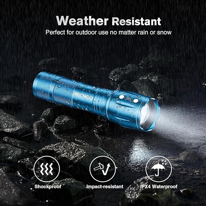 RECHOO LED Flashlight 2 Pack Blue, Tactical Flashlights High Lumens - Image 4