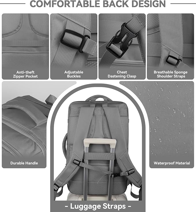 AREYTECO Carry On Backpack, 50L Extra Travel Laptop Backpack - Image 4