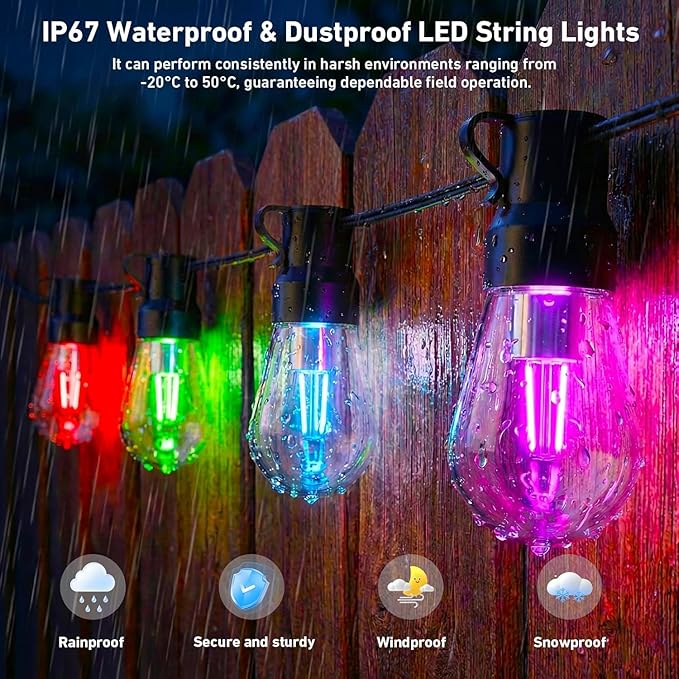 Outdoor String Lights, 200FT Smart RGB+IC Patio Lights - Image 4