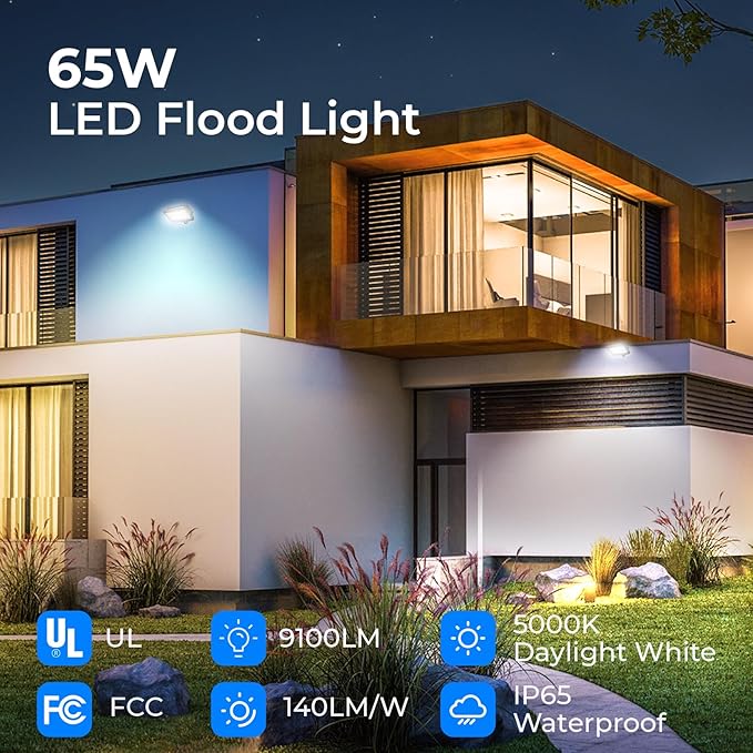 CINOTON 65W LED Flood Lights Outdoor, IP65 Waterproof Exterior Security Wall - Image 2