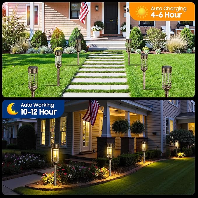 LETMY 12 Pack Brown Solar Pathway Lights Outdoor, Bright Solar Lights Outdoor - Image 3