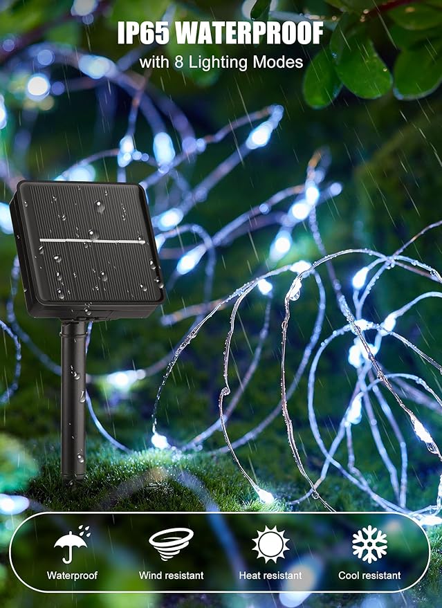 Minetom Solar String Lights for Outside, 33Ft 100 LED Outdoor Solar Fairy Lights - Image 2