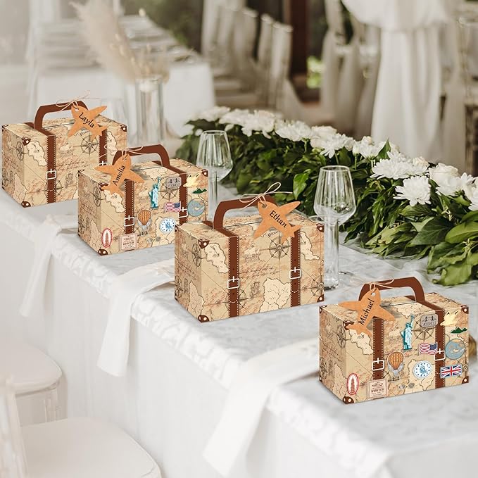 24Pcs Large Suitcase Party Favor Boxes Travel The Map Paper Treat Box - Image 7