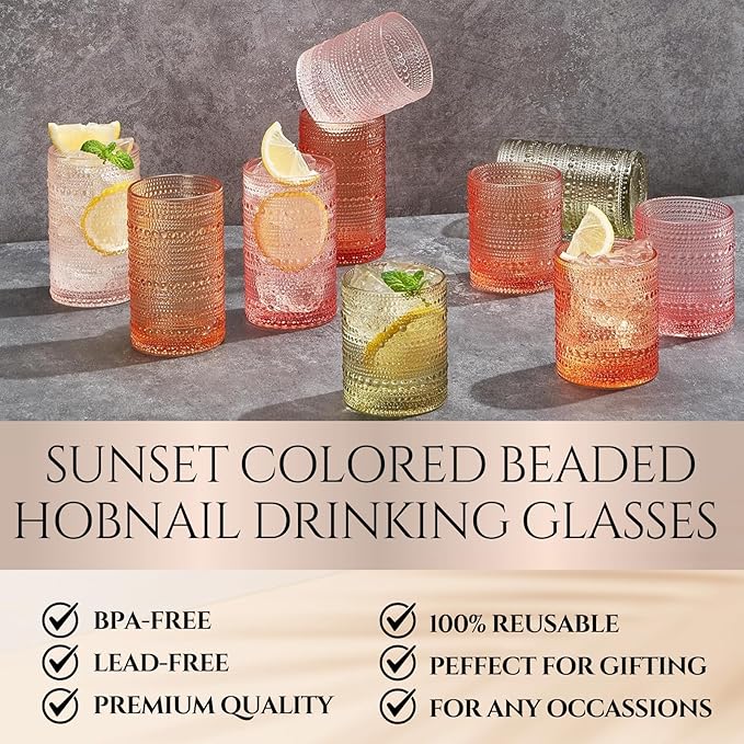 Hobnail Beaded Highball Drinking Tumbler Glasses | Set of 10 | Color, Vintage - Image 2