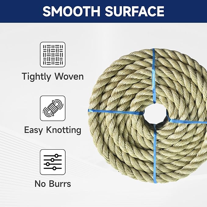 1 inch x 50 feet Twisted ProManila Rope Cordage, UnManila 3 Strand Synthetic - Image 3
