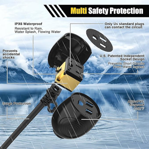 6FT Waterproof Outdoor Extension Cord, IPX6 Waterproof, Cold Weather & Fireproof - Image 2