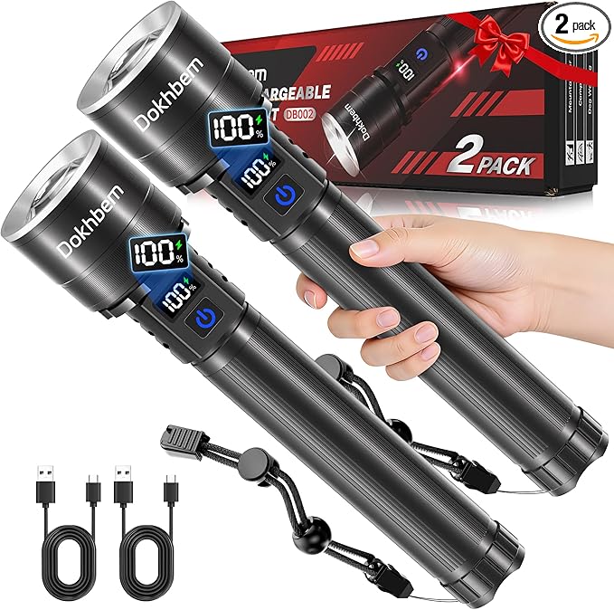 Rechargeable Flashlights 2 Pack, Super Bright LED Long Handle Flashlight by Unknown